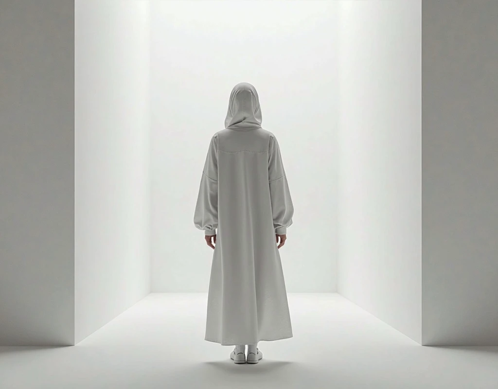 a character with a full-body white mask and a black shoe