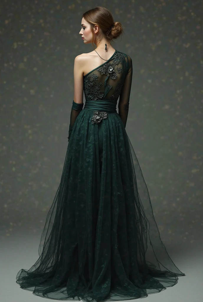 Seraphina Zabini elegantly glides across the room, wrapped in a black satin dress adorned with green snake embroidery, symbol of your home, Slytherin. Each movement reveals layers of dark green and silver fabric that shimmer in the light. An elegant green satin bow adorns her waist, while small emeralds at the hem of the dress add a subtle sparkle. With a silver necklace with an emerald pendant and black velvet shoes, Seraphina personifies sophistication and cunning, her striking presence capturing all eyes as she gracefully moves around the room.