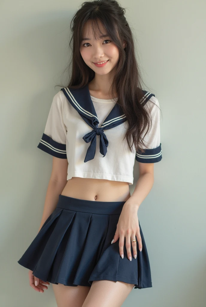 masterpiece, highest quality, one girl, (beautiful girl, cute:1.3), (12 years old:1.3), extremely fine-grained clarity, (symmetrical eyes:1.3), (stage), (beautiful breasts:1.3), beautiful breasts, brown eyes, parted bangs, brown hair, (Eye and face details:1.0)、(masterpiece, highest quality:1.2), 8k, 12 years oldfull nudeの女の子, 85mm, official art, RAW photo, スーパースリムなスレンダーbeautiful girl, (When I lift up my short navy blue skirt、full nude下Half body, I can see your crotch.:1.8)、short sleeveの白シャツ、show me your ears、naked girl photoshoot、full nude, cute顔, close, Half body, Biolace, gardenia, beautiful girl, school uniform, thighs, short sleeve, stand on the station platform, looking at the viewer, no makeup, (bitter smile of sadness), film grain, chromatic aberration, sharp focus, face light, clear lighting, Ten generations, detailed face, background bokeh, (dark red tie:1.1)、((((((12 years oldの薄いウェスト女の子))))))、((((((12 years oldの美しいbeautiful breastsのfull nude女子高生)))))
