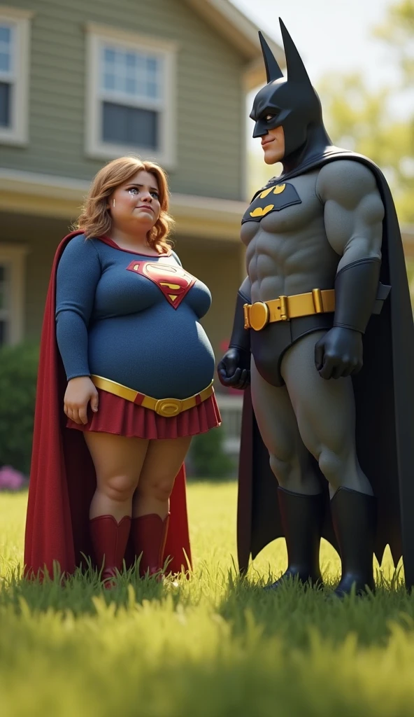 Chubby catwoman with big, wide buttocks in the all fours position with a big, strong man behind her grabbing her