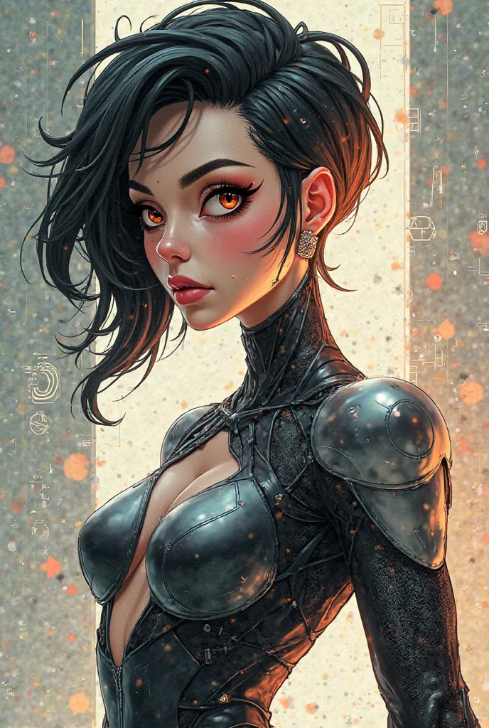 a detailed and captivating description of a seductive vampire with short red clothes, beautiful and symmetrical brown eyes, dazzling and meticulously elaborated face, in a dynamic pose, in the style of artists such as Russ Mills, Darek Zabrocki, Ivan laliashvili, Jean-Baptiste Monge. Ink falling into the water, splashes and stains, paper texture, pulp sleeve style and perfect shading, with dramatic lighting. The artwork must be centered, stylized, and elaborated. Rendered in 8K resolution for high-quality detail, artstation, concept art, smooth and sharp focus, detailed illustration, soft and natural light, volumetric and cinematic, intricate artwork. --auto --s2
