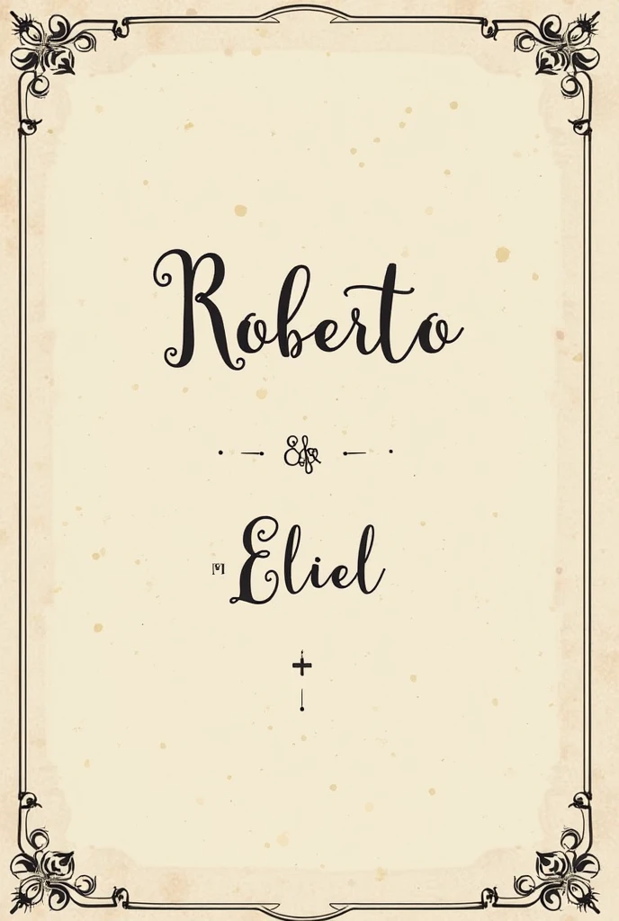 An image with a simple vintage border and in the center the phrase in cursive with the first letter in capital letters Roberto.In the center below the first sentence the sentence in cursive with the first letter in capital letters :Eliel