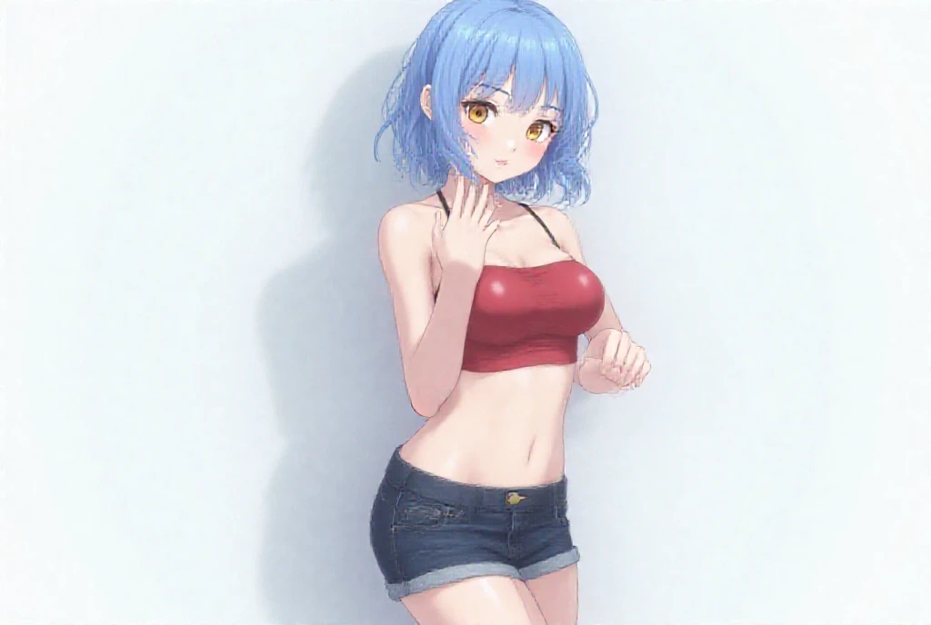 ultra-detailed,masterpiece, best quality, fundoshi, 1girl, solo, onabuta ikuko, blue eyes, short hair, blue hair, hairband