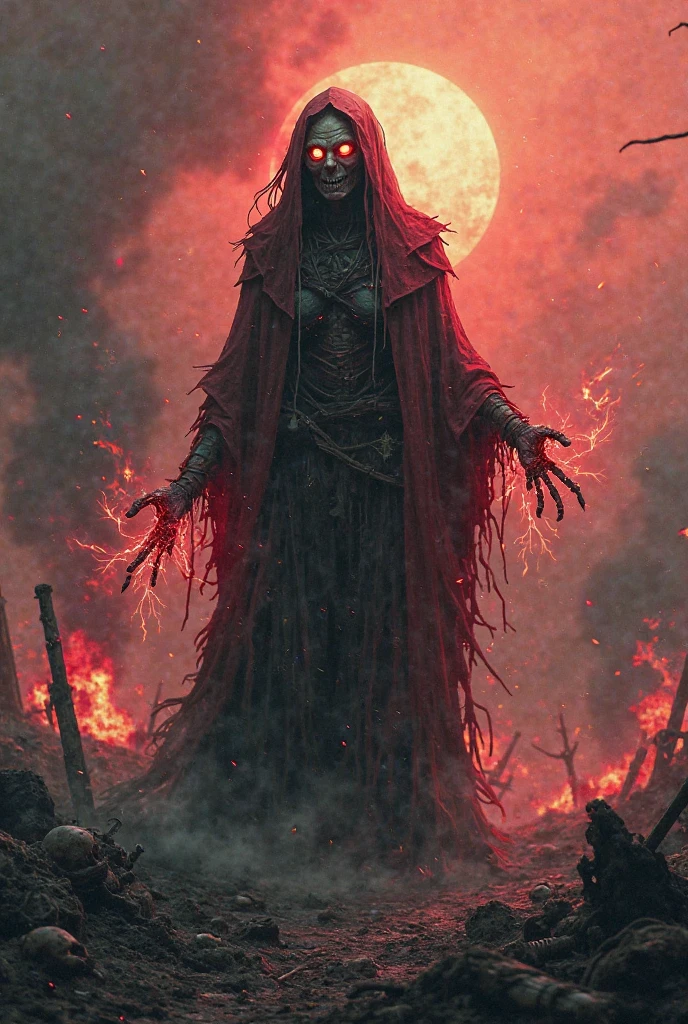 red, cosmic, scythe, resemblance of a girl, Galaxy, red colors, dark colors, horror, terror, horror, only red and black colors, horror theme, Dark, terrify