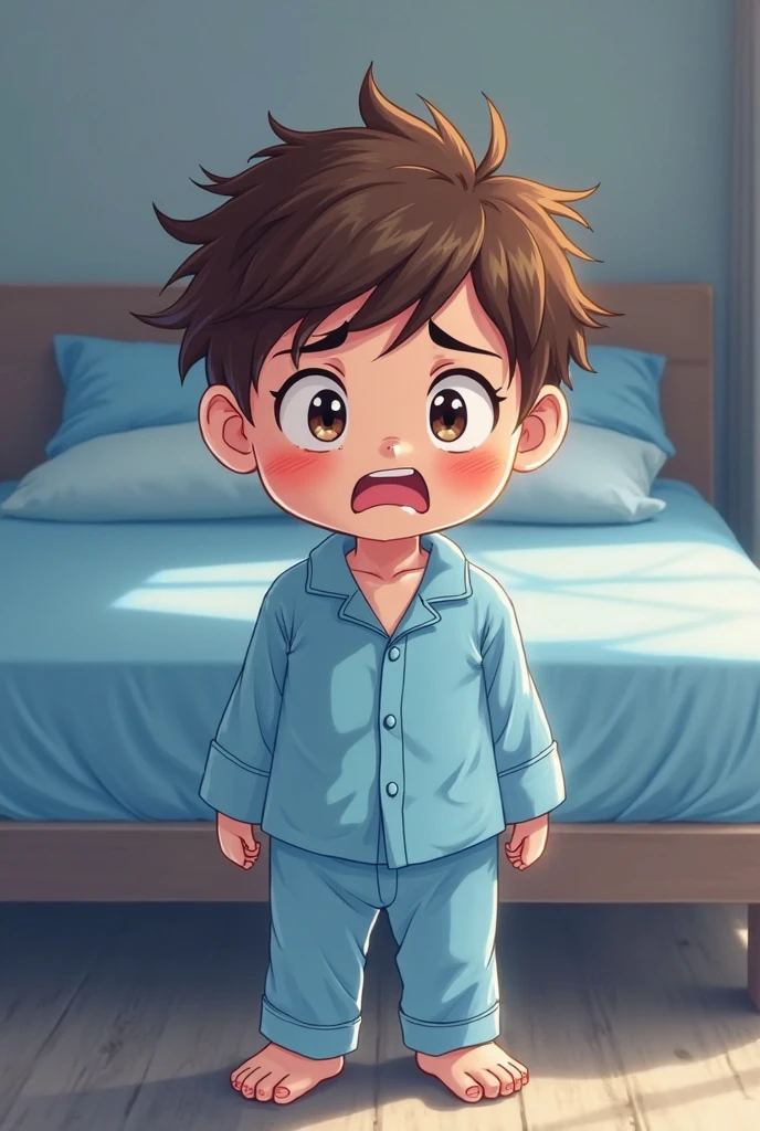 an apparently 3 year old baby with his mouth open and an expression of happiness sitting on the floor looking at the camera from the front holding