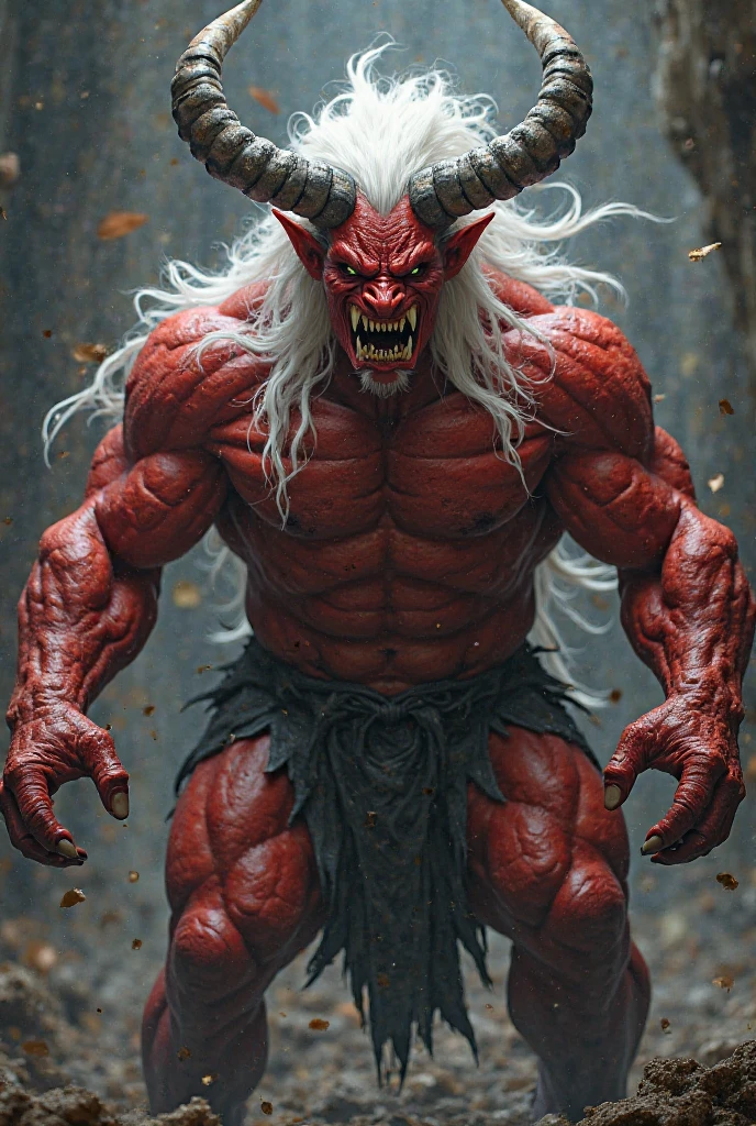 A closeup of a man with a horned head and a horned body, ajuste male demon com chifres brancos, fat ripped satanic creature, muscular humanoid balrog demon, demon male man, hyperrealistic fantasy monster, hudemon male man, male demon, demon lord, fat ripped satan, demonic creature, djinn demon male man, hyperdetailed fantasy character, demon berserker