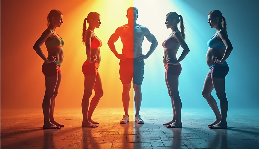 Create an image with a male and female silhouette with athletic features posing for a gym cover