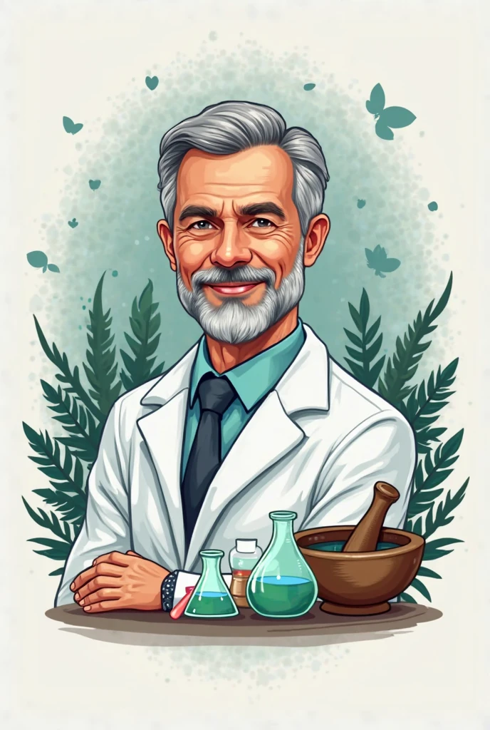 Glass medicinal syrup bottle packaging with HerbaLab man