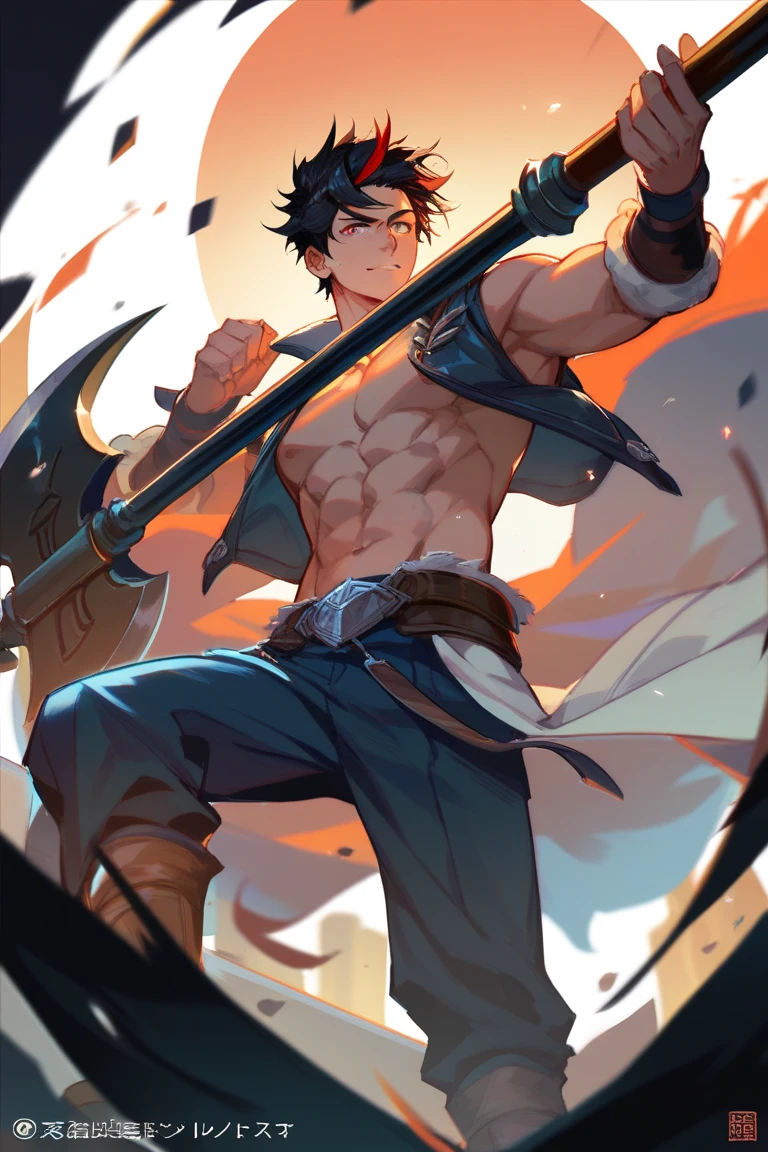 man, muscular chest, fit the body, Six pack abs, Big bulge, big thighs, naked, Big Zircon, Big butt, dense forest background, bare chest, naked chest, Showing breasts, wearing Underwear shorts, Underwear shorts, Bright skin color, show armpit , Armpit hair , black hair ,Dark skin , sweat ,