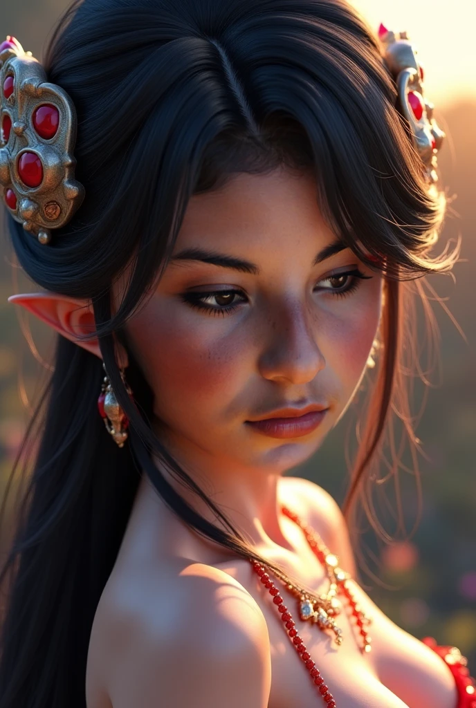 Beautiful Gypsy Beautiful Gypsy Teenager with horns and black goo on her face, photorealistic, hyperrealism, DSLR, HDR, style by Victor Ngai, very symmetrical body