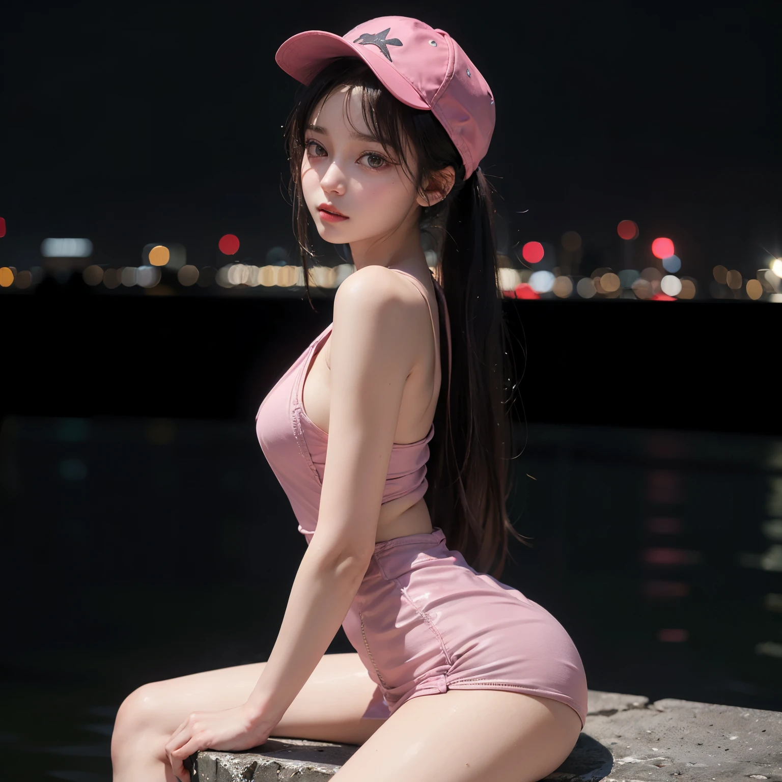 1girl,Wearing colorful dresses,(((Bottom view))),athletic sneakers,Shallow space,Urban architectural background,Sit Pose,Best quality, Masterpiece, 8K,depth of fields, (naked ass), (medium breasts)