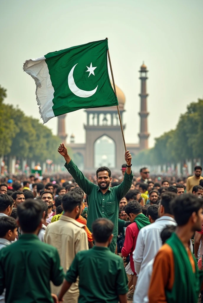 Create picture Pakistani Maulvi Held TLP flags
