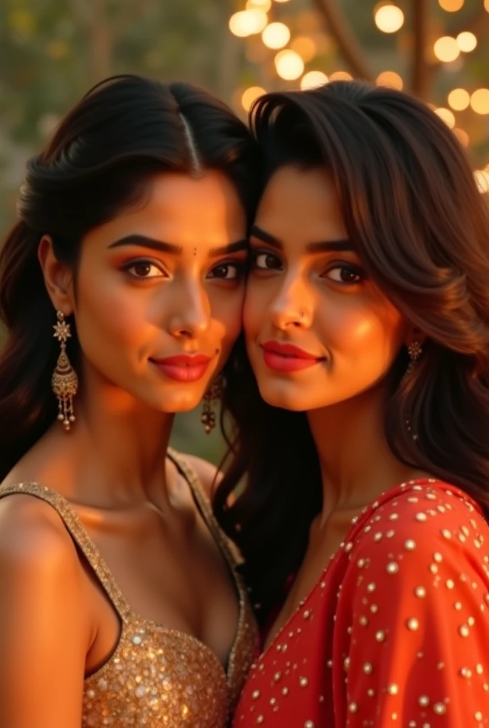 Kriti sanon and kiara advani in yellow saree, selfie, night, without light, no shining, cloud, noises, raw photo