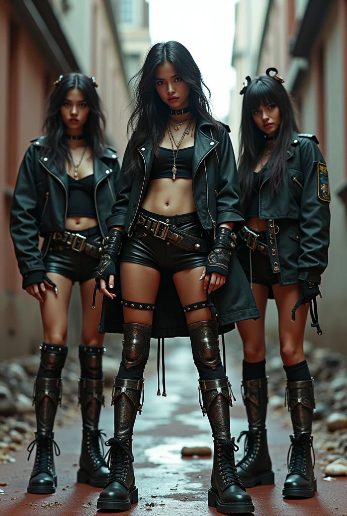 Three women in black sports panties, und weisen Sport BH, standing on a street, inspiriert von Vanessa Beecroft, Jin Kim, Taejune Kim, Steven Klein, Im Stil von Ren Hang, von Elsa Bleda, Alexey Egorov, Maxim Sucharew, Karla Ortiz, inspiriert von Ren Hang, Hila Klein, 9 0er, 90er Jahre, pretty faces