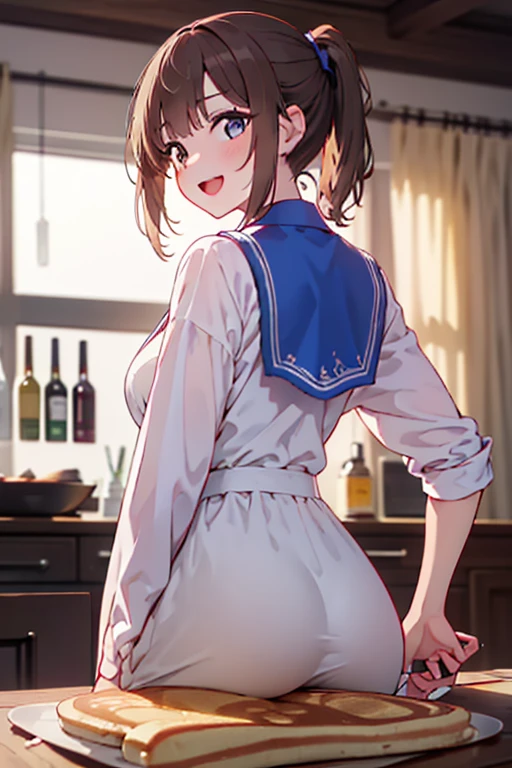 (8k, RAW photo, best quality, masterpiece, soft cinematic lighting, soft color:1.4),(iook at camera), (realistic), (indoor background), (solo, mature woman,19years old:1.3), (sailor uniform,underboob:1.3), (embarrassed,red Cheeks:1.2), party chignon bronze color hair, clean skin, (smaller butt:1.3),(huge long wide heavy breasts:1.3), (thick, curvy:1.3),(very skinny:1.3)