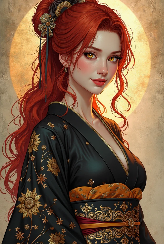 japanese woman with red hair, brown eyes, big breasts and a full moon in the background, red luna, Ross Tran 8K, madison beer as leeloo, karol behind uhd, luna goddess, Alice X. zhang, Edgar Maxence and Ross Tran, luna , moon goddess, loish and ross tran, portrait of a norse moon goddess