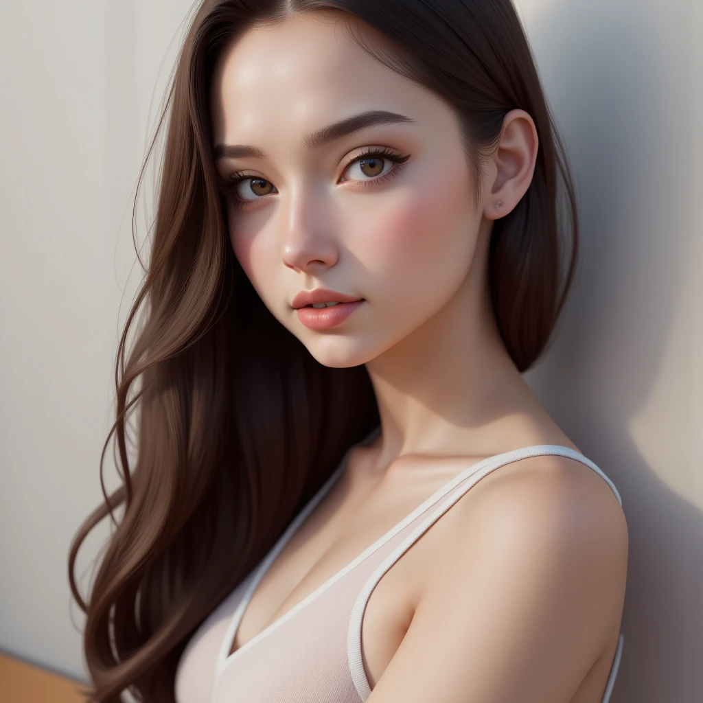 ((Realistic lighting, Best quality, 8K, Masterpiece: 1.3)), Focus: 1.2, 1girl, Perfect Figure: 1.4, Slim Abs: 1.1, ((Dark brown hair)), (white dress: 1.4), (indoor, Day: 1.1), Office work, Super fine face, Fine eyes, Double eyelid office attire) Ai influencer
