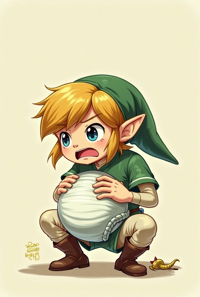 absurdres, highres, ultra detailed, HDR, master piece, best quality, Link, dark brown hair, expressive dark blue eyes, green tunic, brown gauntlets, green hat, The legend of zelda twilight princess, 1girl, handsome, orc brothel,condom,choker,leash , pregnant,slut
