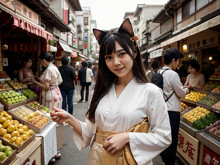 (Maika sakuranomiya) (kimono rainbow) holding hedgehog in hand (glad) (At the bakery) (detailed anime)
