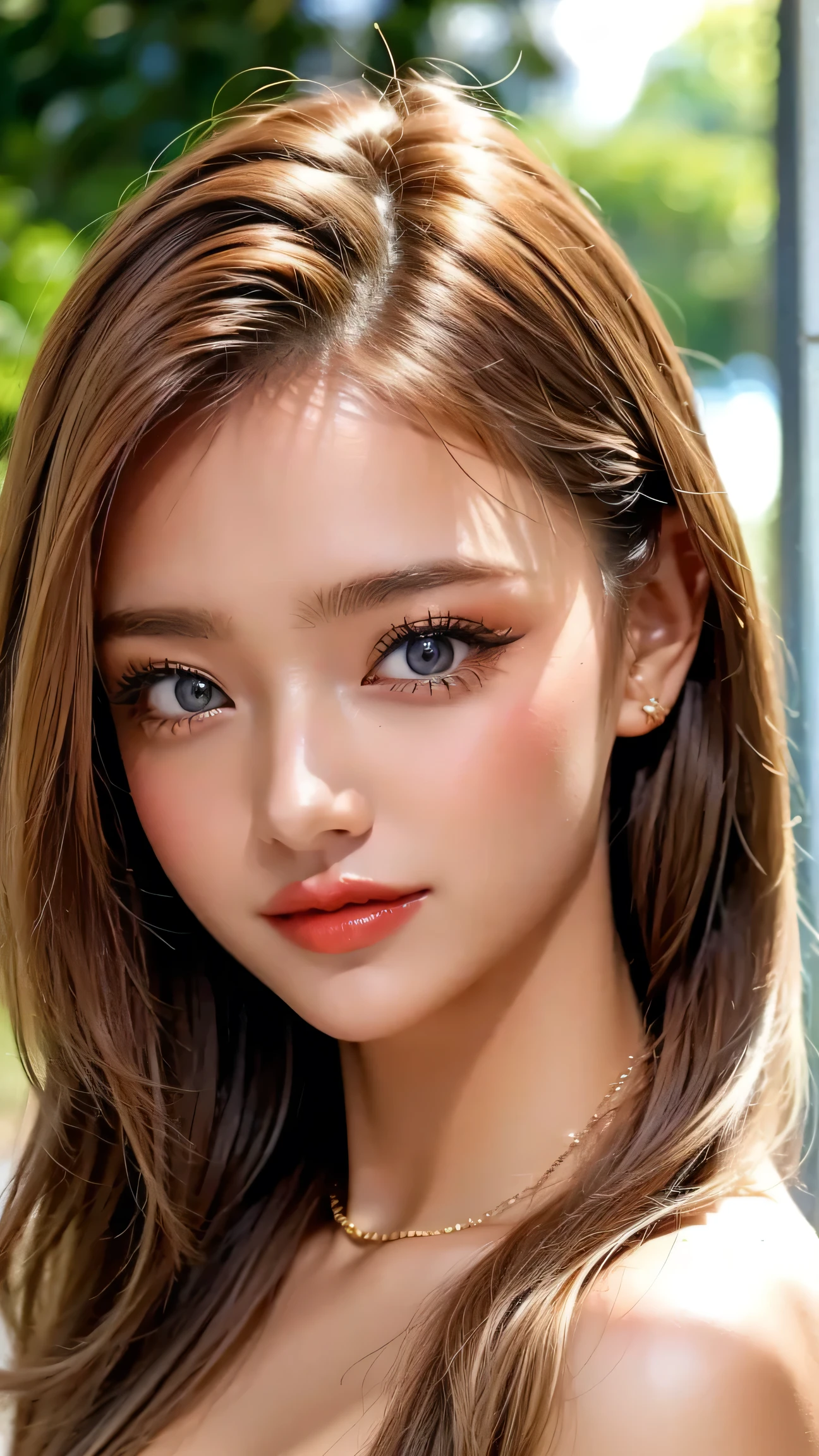 delicate, masseter area, beautifully detailed , colorful, Exquisite Description,detailed lips, complicated details, (Female 1:1.1), pretty face、detailed face、(Gorgeous in her 30s), (tied hair:1.1), (50mm Sigma f /1.4 ZEISS lenses, 1 1 1.4, 1/800s, ISO100, pictures:1.1), watch viewers with big breasts ,(photorealistic:1.1), alone, looks up_in_viewer, tall woman, ,happy smile, from_Front , , slim_foot, Thighs are raw_gap in vie, model, lens flare, choker