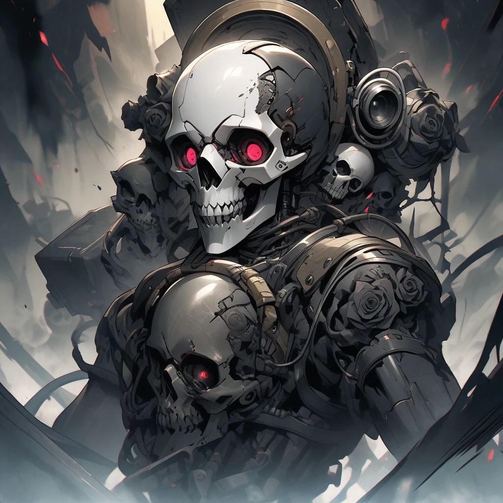 Skeleton Knight, Dark Atmosphere, Mysterious, X-ray Effect, Clear Details, Cool Dynamic Pose, Blue Flame, Neon Light, Night Scene, Grass Smoke, Blood Red Eyes