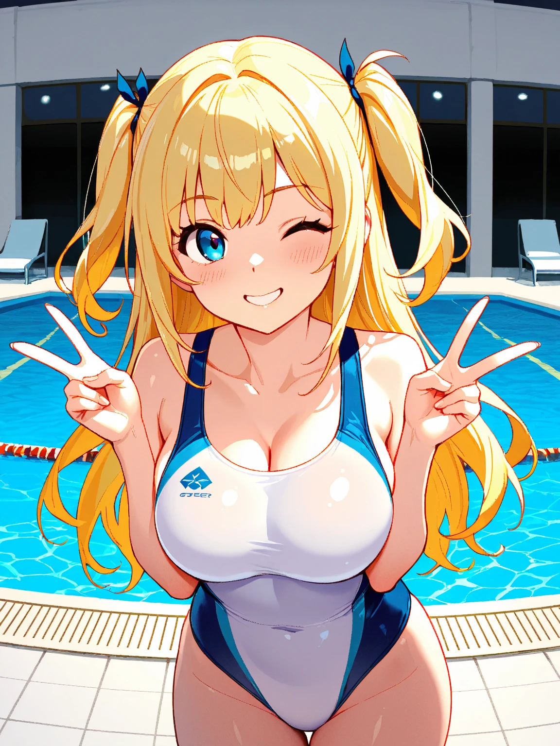 anime girl in a bikini posing in front of a pool, enchanting anime girl, blonde anime girl with long hair, anime best girl, ecchi anime style, beautiful charming anime teen, is wearing a swimsuit, (Girls in anime), attractive anime girls, Anime Moe Artstyle, 、swimsuits, beautiful anime girls, cute anime girl, ecchi, digital-anime art!!