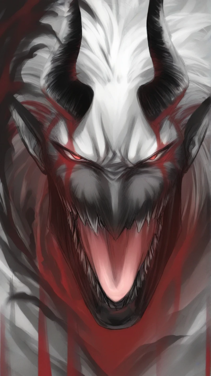 humanoid male vampire bat demon with red eyes and with white hair white fur looking directly at viewer white skin night background