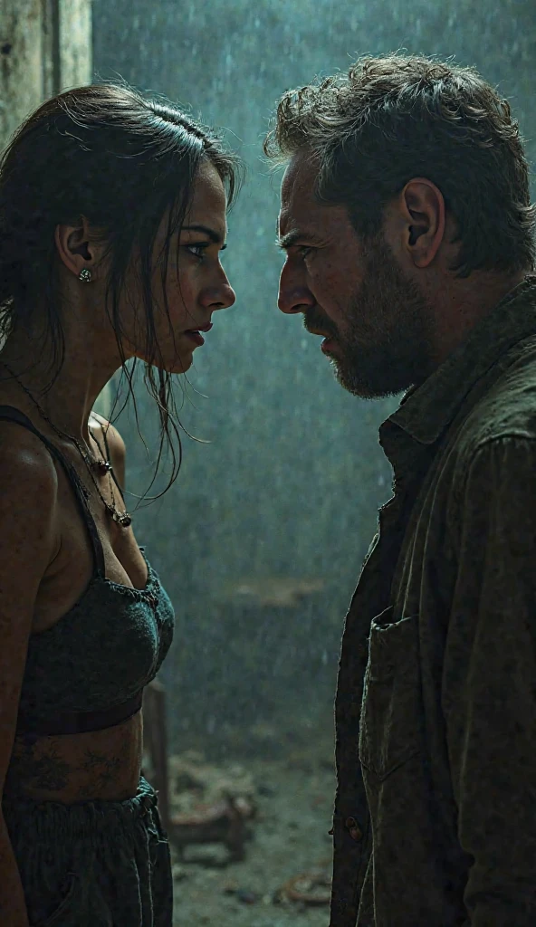 Rosita Espinosa hugging Leo Becker at night, The Walking Dead style