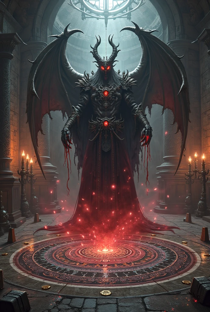 Hidden within the labyrinthine streets of the ancient city of Threnos, where towering spires of obsidian stone cast long shadows over cobblestone alleys slick with rain, lies the sinister sanctum of the Dark Covenant—a satanic church hall dedicated to forbidden rites and blasphemous rituals.
Inside the hall, where torches flicker with unholy flames that cast dancing shadows upon blood-stained walls adorned with macabre tapestries, stands the Altar of Despair. Hewn from black marble veined with veins of crimson, the altar looms like a sentinel of malevolence amidst the solemn congregation of robed acolytes and fervent disciples.
At the altar's base rests a statue of the Fallen One—a towering figure with horns that curl like blackened thorns, eyes that gleam with malice, and wings that span the breadth of eternity. Crafted from obsidian and bathed in the eerie glow of braziers that burn with incense of forbidden herbs, the statue exudes an aura of primordial power and seductive darkness.
Amidst the congregation of shadowy figures cloaked in robes of midnight velvet and crimson silk, a reluctant initiate or a determined investigator infiltrates the church hall. Drawn by whispers of arcane knowledge or driven by a quest for vengeance against the cult's dark deeds, they navigate the hall's twisting corridors and hidden chambers where echoes of unholy chants and forbidden incantations resonate through the air.
As they delve deeper into the abyssal depths of the Dark Covenant's secrets, they uncover a web of intrigue and treachery that spans generations—a clandestine pact with infernal entities that hunger for mortal souls, and a prophecy that foretells of a cataclysmic event that will usher in a new age of darkness.
In a realm where the boundaries between faith and heresy blur and the veil between worlds grows thin, the initiate's journey becomes a crucible of faith, temptation, and the relentless pursuit of truth amidst the sinister shadows of the satanic church hal