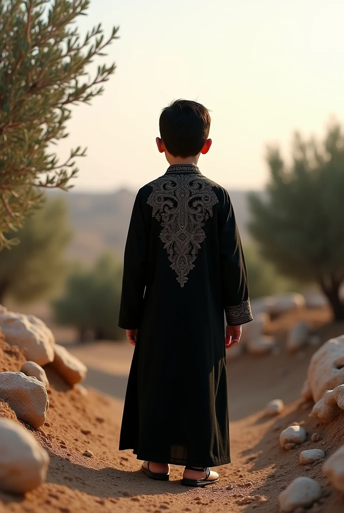 A boy wearing plain kurta with sankh embroided behind