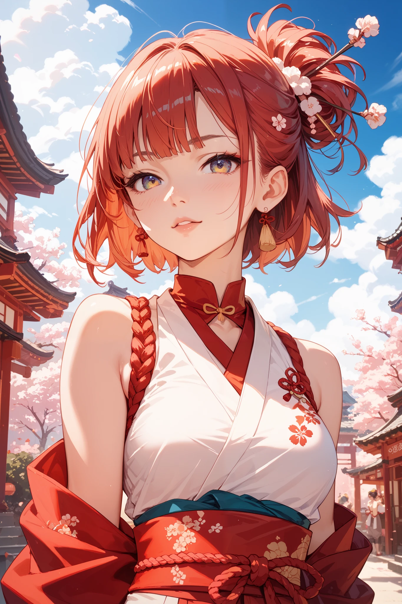 Anime girl in kimono outfit with cherry blossoms in her hair - SeaArt AI