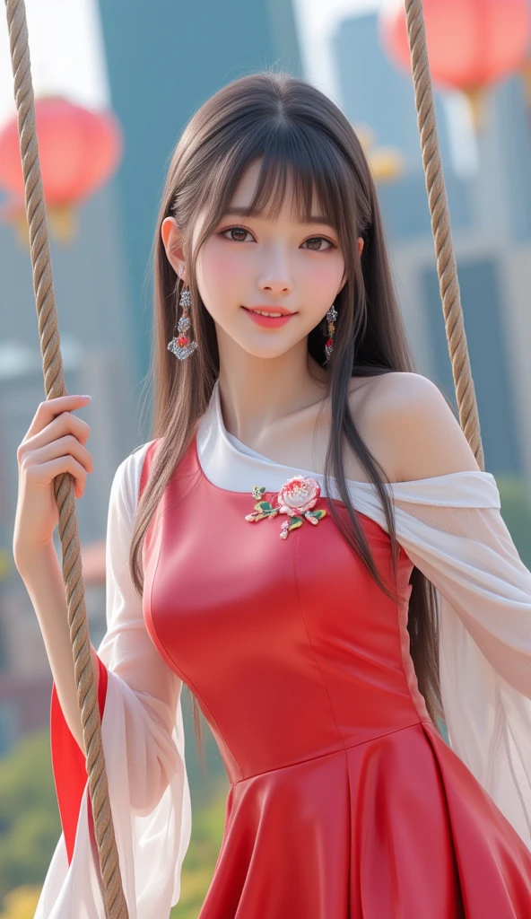 ((((highest quality))))、(((Ultra-precision CG16K wallpaper)))、(((masterpiece)))、(((Super detailed)))、(((super extreme details)))、1people's women、 female、18 year old female、((Japanese face))、((very beautiful face))、((K-pop idol、HAERIN:1.5))、((Straight long twin tail hair:1.3))、(shiny brown hair)、bangs up to eyebrows、beautiful brown hair、beautiful delicate eyes、brown eyes、raised eyebrows、high nose、small nostrils、small mouth、seductive lipouth slightly open、beautiful breasts、((C cup size breasts))、cleavage、plump body、(Chubby body type)、perfect proportions、perfect anatomy、perfect composition、beautiful detailed shading、beautiful natural lighting、beautiful detail glow、Depth of the bounds written、(((High chroma)))、(((real:1.9)))、((vivid:1.5))、((edge:1.6))、((beautiful skin))、((skin texture))、((realな皮膚感))、(((cowboy shot、Thigh:1.5)))、((Low angle view from below front:1.5))、((smile:1.4))、(Eyes looking at me:1.5)、Bright daylight、(((lawn square:1.3)))、(standing pose:1.5)、(((Light pink shoulder cut open collar shirt wearing、Berry shorts wearing:1.6)))、((earrings、wearing necklace:1.3))、