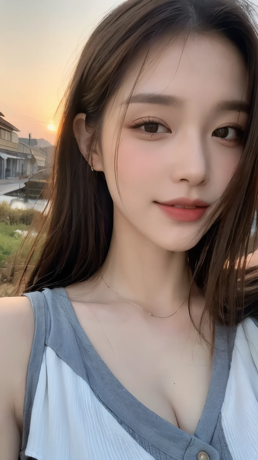 (Realistic, High Resolution: 1.3), 1 Girl with Perfect Body, H1-KEY HWISEO, 42 years old, ((h1-key hwiseo)), Create a picture of a young woman with long dark hair lying in bed。She is wearing a black top with a lace design.、Close your eyes and smile gently、He looks relaxed.。There is a large window in the background.、A view of the ocean and clear blue skies、It reminds me of a peaceful, sunny day.。