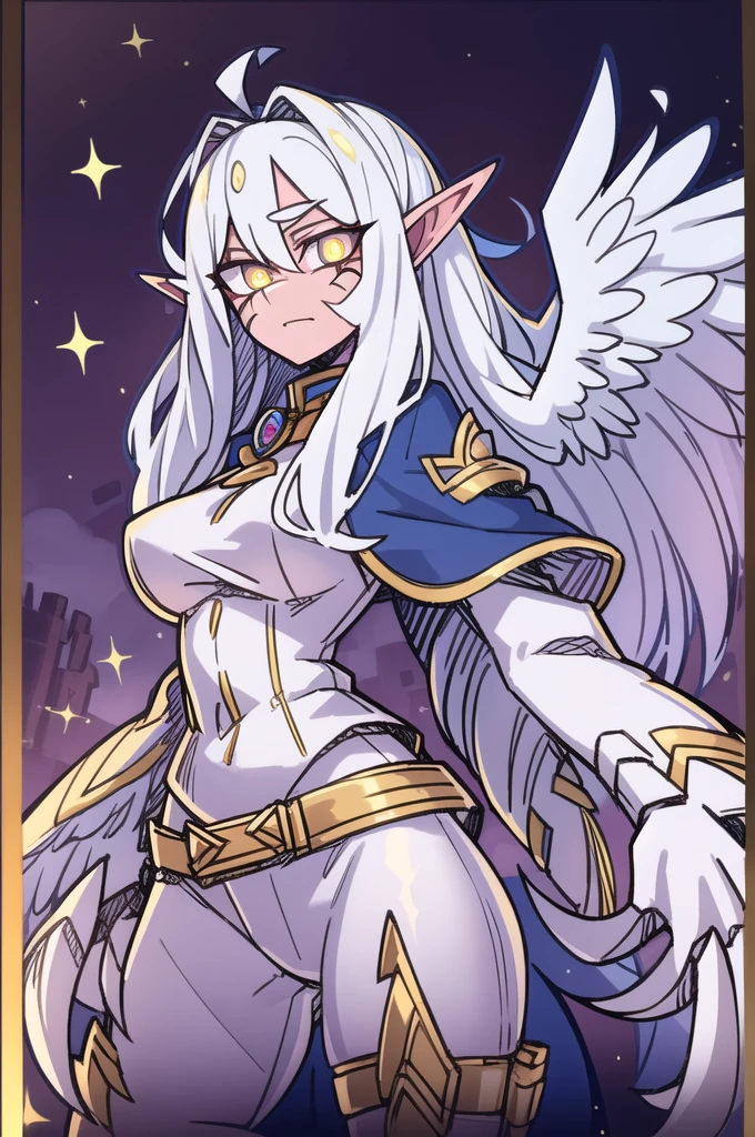 ((Falcon's Wings)),24-year-old woman,(Light purple hair,)(Long elf ears),(valley),Bare shoulder clothing
