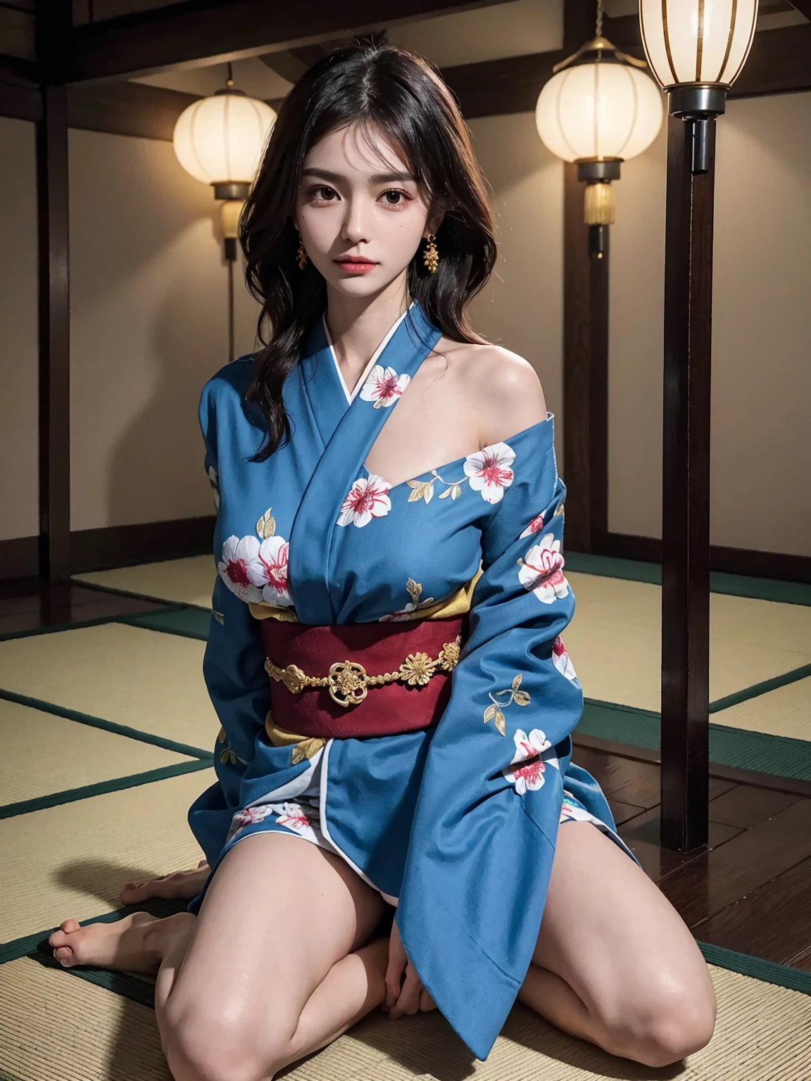 motorcycle，(Masseter membrane、Top quality、Ukiyo-e style、mystery、Exquisite beauty、Official Art、Sharaku:1.2)、(1 girl:1.3)、(Fractal Art:1.3)、Cowboy shooting、White skin、(Beautiful brunette、kimono:1.2)、Set against the backdrop of traditional Japanese performing arts、Colorful、(reel、Japanese style:1.2)、Radiant Skin、Spread your legs，Camel toe showing thigh!!!、