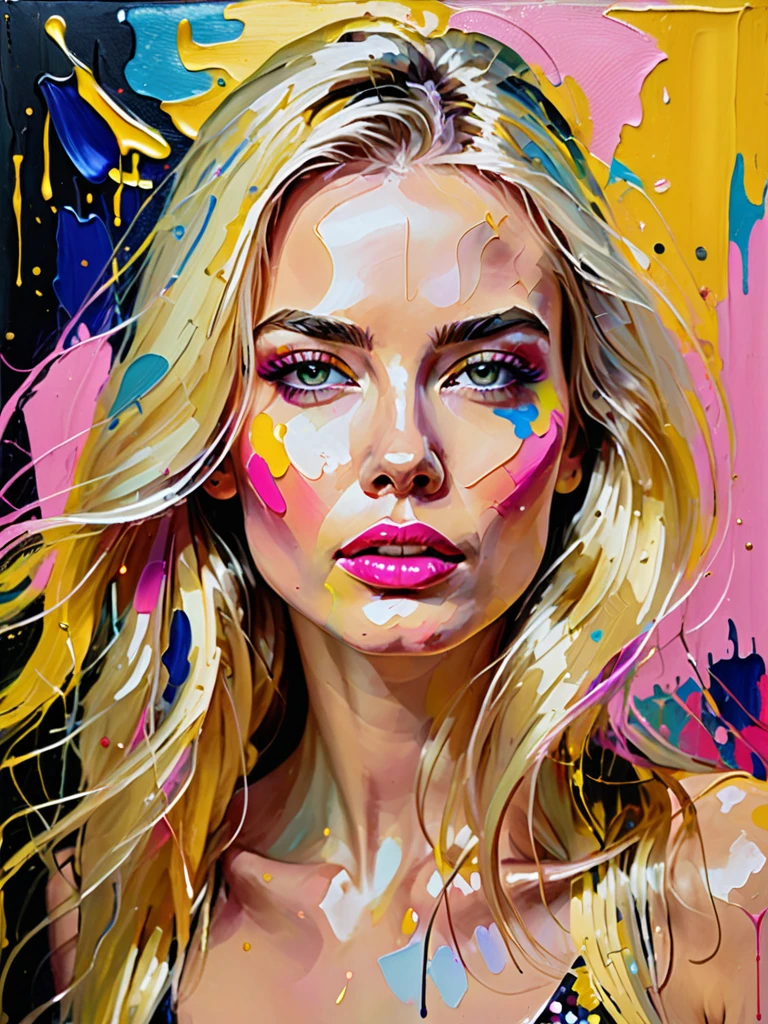 (Vector art:1.2), Beautiful blonde woman, with wax dress melting and dripping down the body (masterpiece: 1.2), (best quality), 4k, ultra-detailed, (dynamic composition: 1.4), highly detailed, colorful details, (iridescent colors: 1.2), (bright lighting, atmospheric lighting), dreamy, magical, (solo: 1.2) , Vector cartoon illustrator
