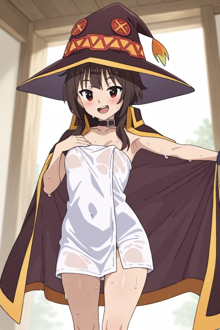 Koneko tojou, small hair, anime line art, high school dxd style, white background, neko girl, white hair, loose strands of hair, neko ear, yellow eyes, glowing yellow eyes, naked body, nsfw, flat chest, small breasts, wide thighs, exposed body, nipples, back view, ass view, holding ass, lewd smile, witch hat, tongue out, oiled body, masterpiece, ultra-detailed anime, UHD image, clean image, perfect coloring.