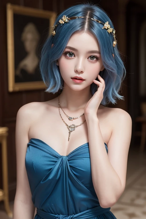 (8K, 4K, Best Quality, High Resolution:1.2), (Maasterpiece, Realistic, Photo Photo:1.37), 1girl, solo, beautiful face, eyelashes, nose, shiny lips, (detailed eyes, looking at the audience, fair skin, fair skin:1.5), delicate complexion, upper body, large breasts, plump ,,, outdoor hot spring, both sides up, ridiculously long hair, blue hair, blue hair, bangs, hair accessories, bow, young, Big breasts, red eyes