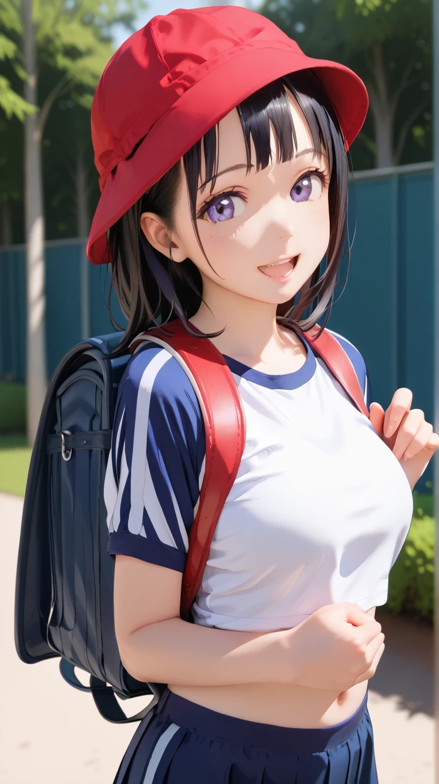 (school bag for lower grades, gym clothes, backpack, the red hat, school hat:1.3), my whole body is covered with sexual fluid, black cock, ((open mouth smile)), black hair, (purple eyes:1.1), single, 1990s \(style\), close-up of a cartoon woman with very large breasts, PERFECT BODY WITH REALISTIC SHADES, photorealistic anime girl rendering, Photorealistic Perfect Body, April Rendering, Blonde Goddess, render of a cute 3d anime girl, the character is in a natural posture, 3D Animation Realistic, 3d anime girl, sexy pudica pose gesture