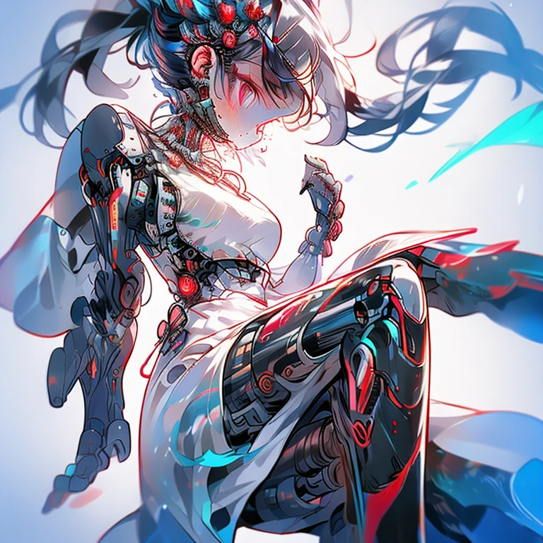 (1 mechanical girl)、highest qualityr、masterpiece、超A high resolution、(photorealistic:1.4)、RAW photo、One girl、Golden hair、glowing skin、(((1 mechanical girl)))、With a beautiful knife、(gold metal suit)、(beautiful forest background)、Steep cliffs、(Small LED)、((Super realistic details))、Portlate、global ilumination、shadow、Octane representation、(one-eyed scouter)、8k、ultrasharp、Colossal tits、Raw skin is exposed at the décolleté、metals、Intricate ornament details、Japan details、Very intricate details、Realistic light、CGSoation Trends、Red eyes、radiant eyes、in front of camera、neon detailechanical limbs)、(Blood Vessels Attached to Tubeechanical vertebrae attached to the back、mechanical cervical attachment to the neck、(Wires and cables that connect to the head)、Gundam、Small LED、,Mechanical thighs、Toostock、(Hands Are Made of Machines Too)、