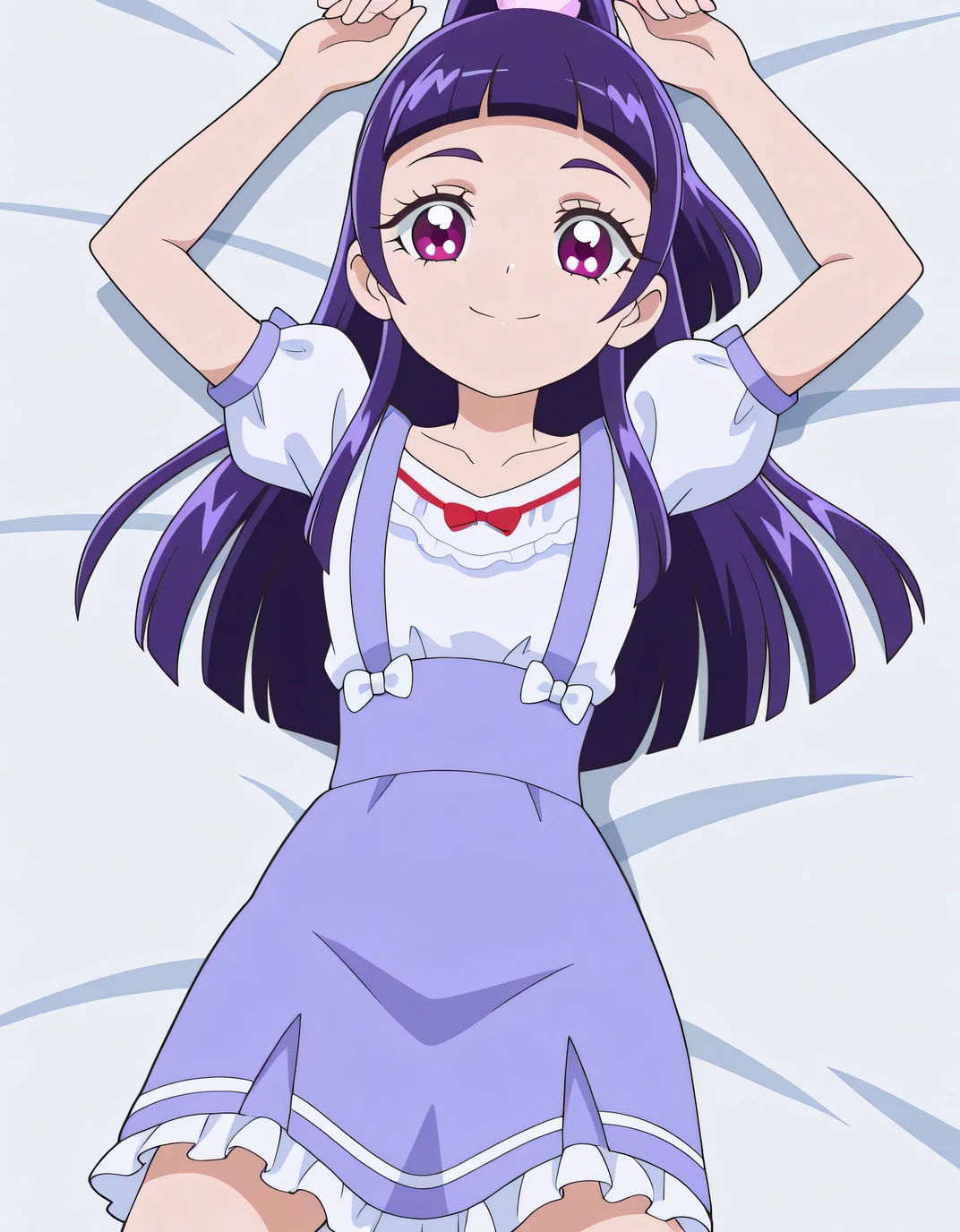 Anime girl laying in bed with her hands on her head - SeaArt AI