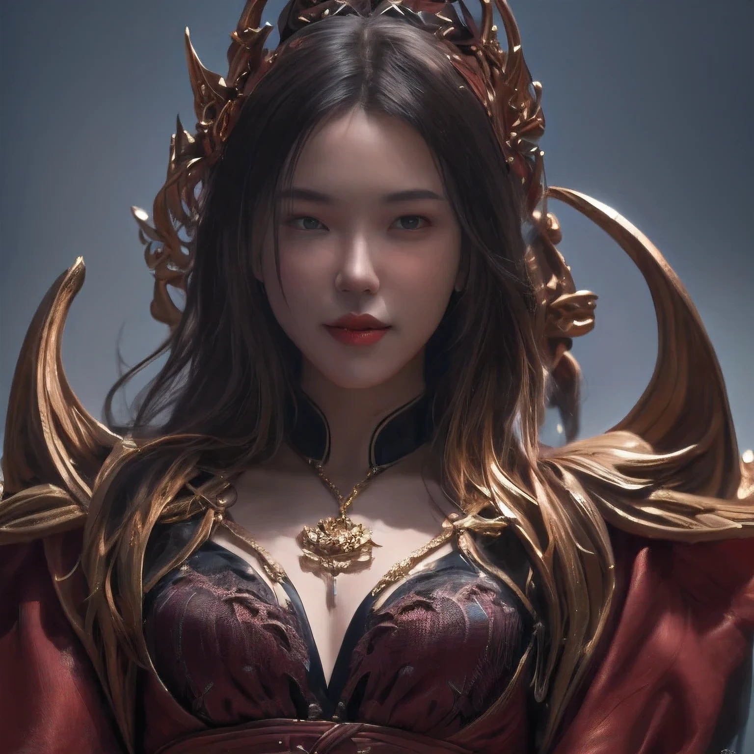 Professional , masterpiece、top-quality、photos realistic , depth of fields (Gemstone Black Metal Body:1.9),(Enamel Black、(cleavage of the breast)、(Chinese Dragon)、Dragon Gold Weapon(Dragon Metal Body:1.4),Gorgeous gold weapons ,(( Dragon's dense and gorgeous sword)) , Beautiful knife ,warhammer 40k , adepta sororitas,Detail and gorgeous crown、((Brown hair))、(The dragon)、(Castle background)、The dragon、((Gangle's forest background))、Beautiful Caucasian beauty、(1a person)、dynamic ungle,(((Detailed and ornate Black Devil Crown)))、Smaller head、A smile、Castle background、Thin and beautiful female hands、cleavage of the breast、Mystical expression、Light Effects、Wind-effect、magic circles、With the legendary magic wand、(demonic wings)、Toostock、Look at viewers、