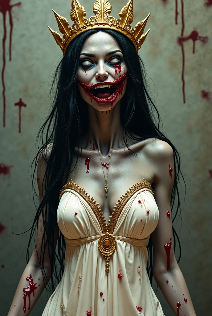 Half naked zombie queen, bleeding wounds, cadaveric spots