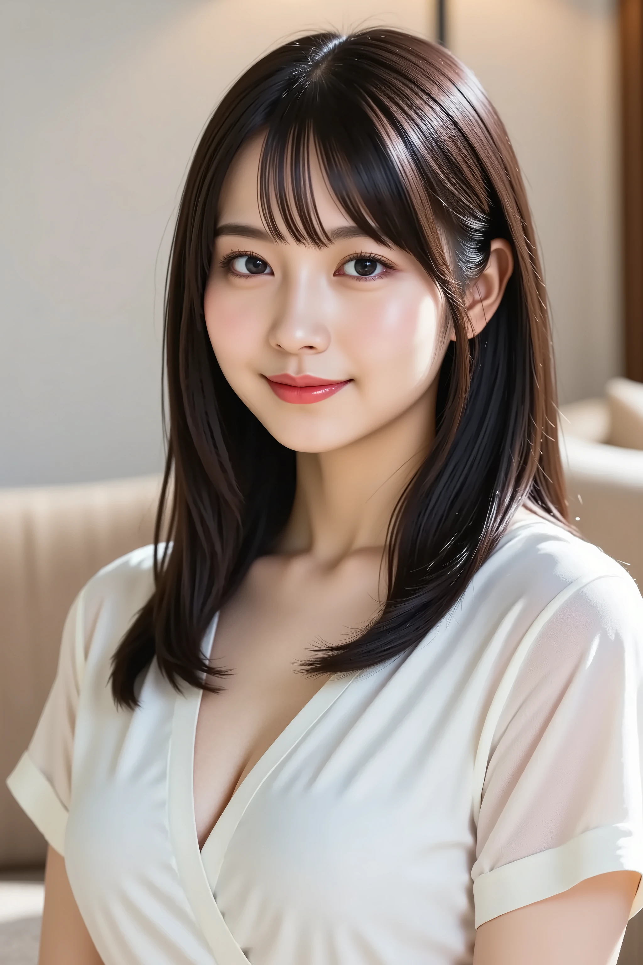 Arafed asian woman with long hair and a white shirt - SeaArt AI