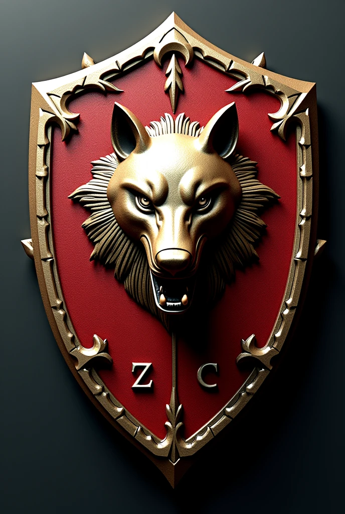 A house coat of arms with the same concepts as the Game Of Thrones universe in which the house symbol is a dog and has the letters R and M engraved on the front of the banner