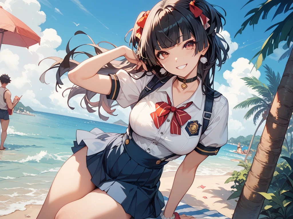 Reimu Panties visible Huge Breasts visible Troubled face Wearing swimsuit Panties visible