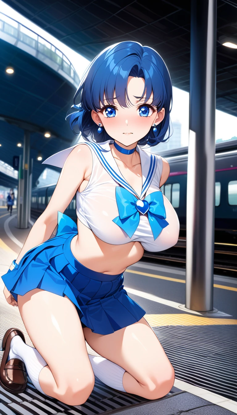 fullnude　Nipples are visible　female high-school student　My breasts are being fondled from behind by a man　On the train