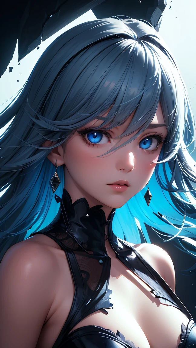 16K, RTX, HDR, extremely high details, intricate, professional makeup, closeup shot, best quality, masterpiece, night time, 1woman, solo, mature, cool, edgy, muscular, sexy micro bikini top, glowing eyes, long hair, , big boobs, cleavage, ((extremely slutty)).
