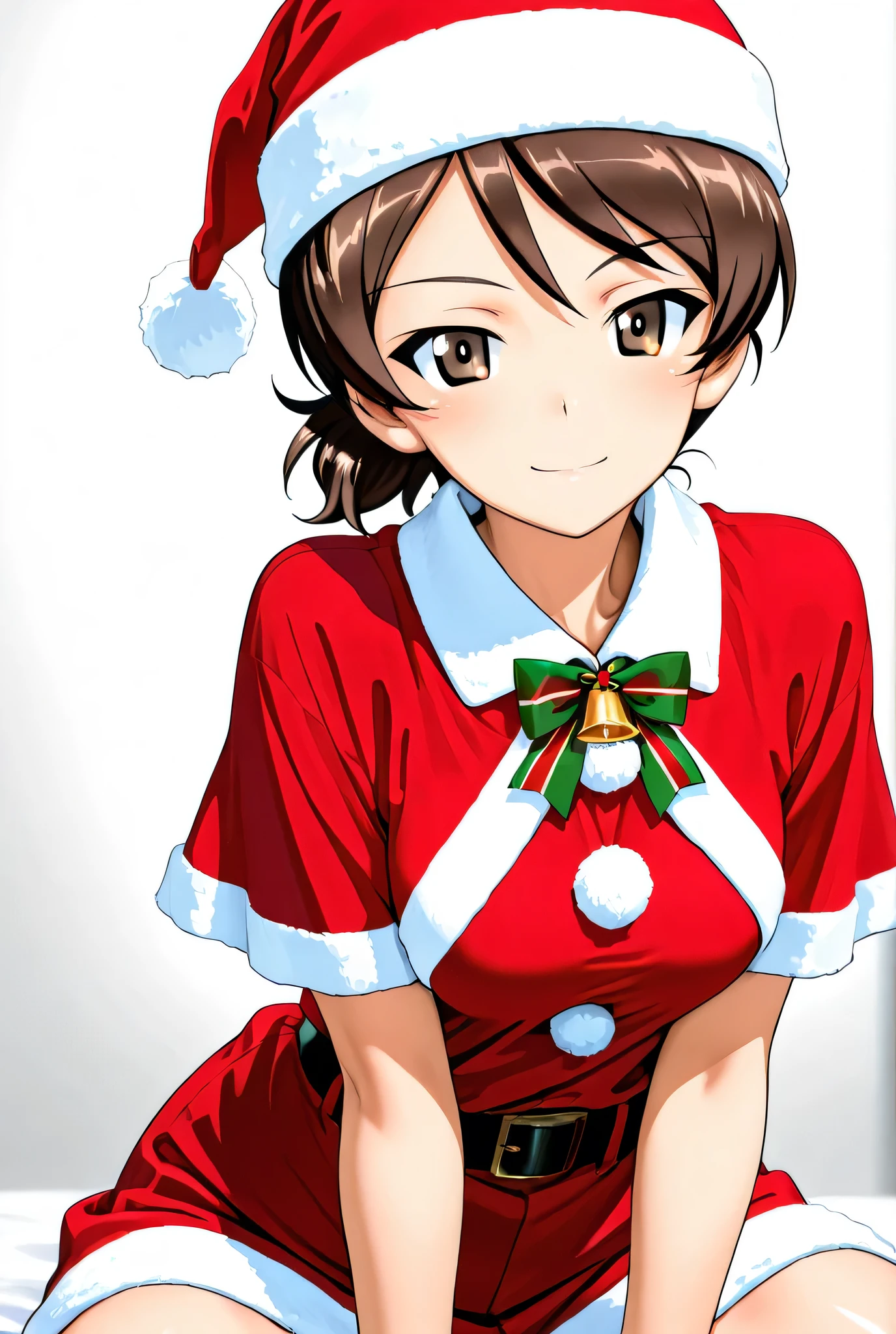 kawanishi shinobu \(girls und panzer\),santa costume,1girl,solo,
