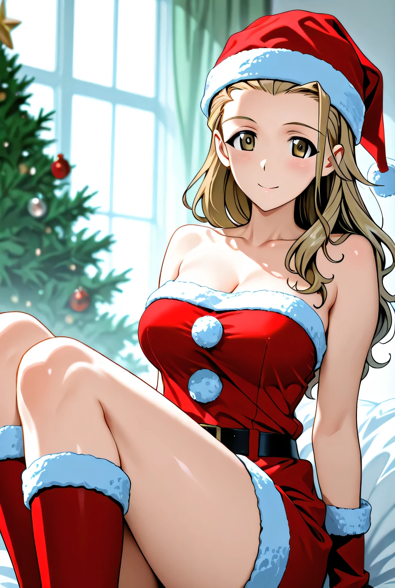 sasaki akebi \(girls und panzer\),santa costume,1girl,solo,